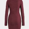 Textured Mock Neck Long Sleeve Mini Dress>MICAS Clearance