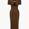 Textured Ruched Slit Midi Dress>MICAS Online