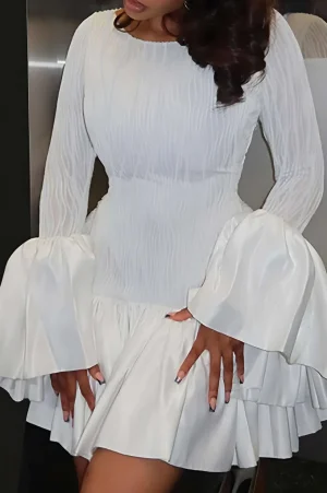 Textured Ruffle Long Sleeve Mini Dress>MICAS Online