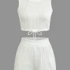 Textured Sleeveless Crop Top And Drawstring Shorts Set>MICAS Fashion