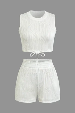 Textured Sleeveless Crop Top And Drawstring Shorts Set>MICAS Fashion
