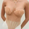 Tie Back Sheer Mesh Corset Strapless Top>MICAS Clearance