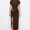 Tie Cut Out Ruched Midi Dress>MICAS Online