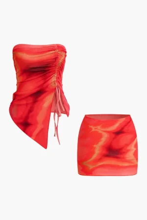 Tie Dye Asymmetrical Tube Top And Mini Skirt Set>MICAS Sale