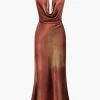 Tie Dye Asymmetric Cowl Neck Satin Maxi Dress>MICAS Sale