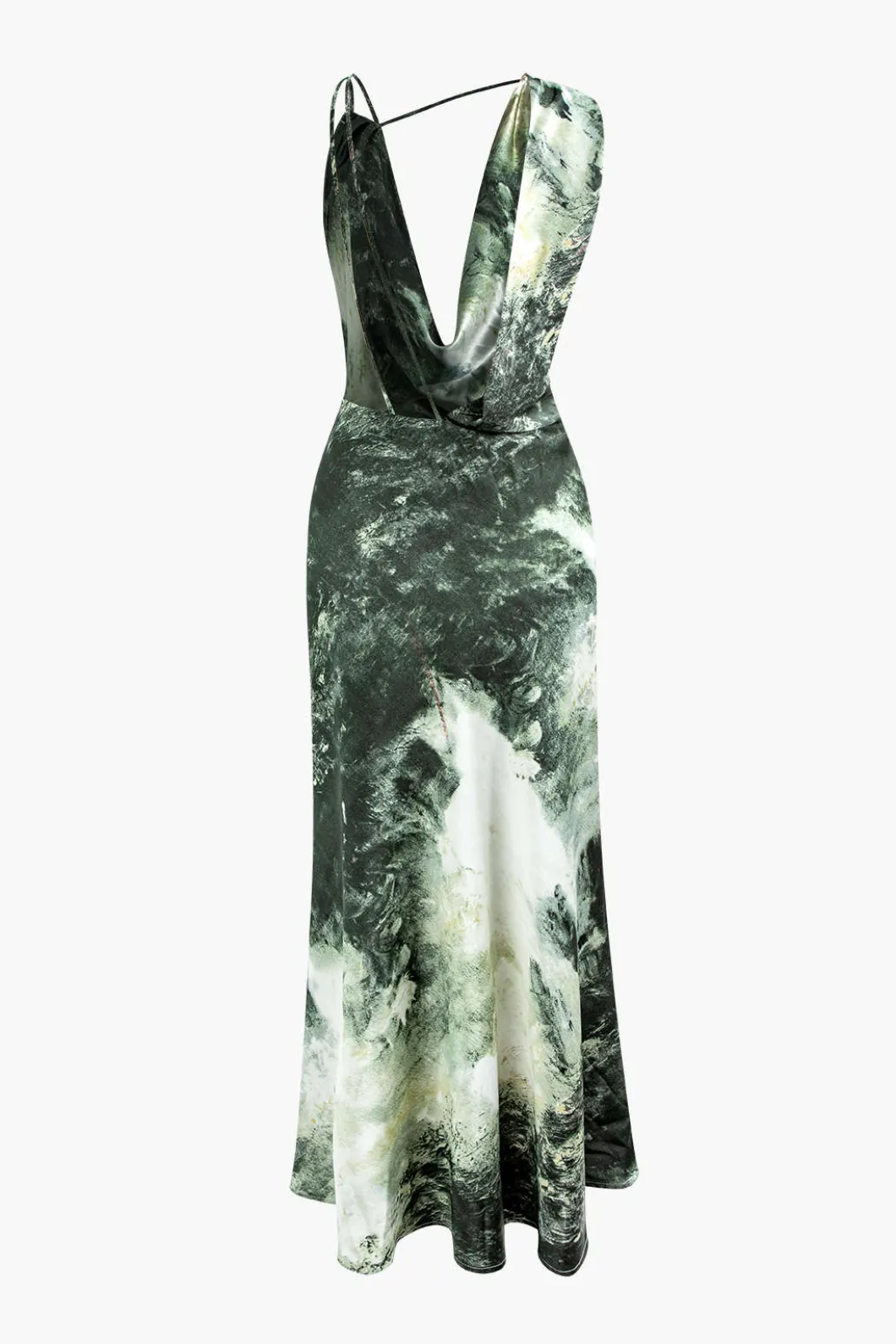 Tie Dye Asymmetric Cowl Neck Satin Maxi Dress>MICAS Sale