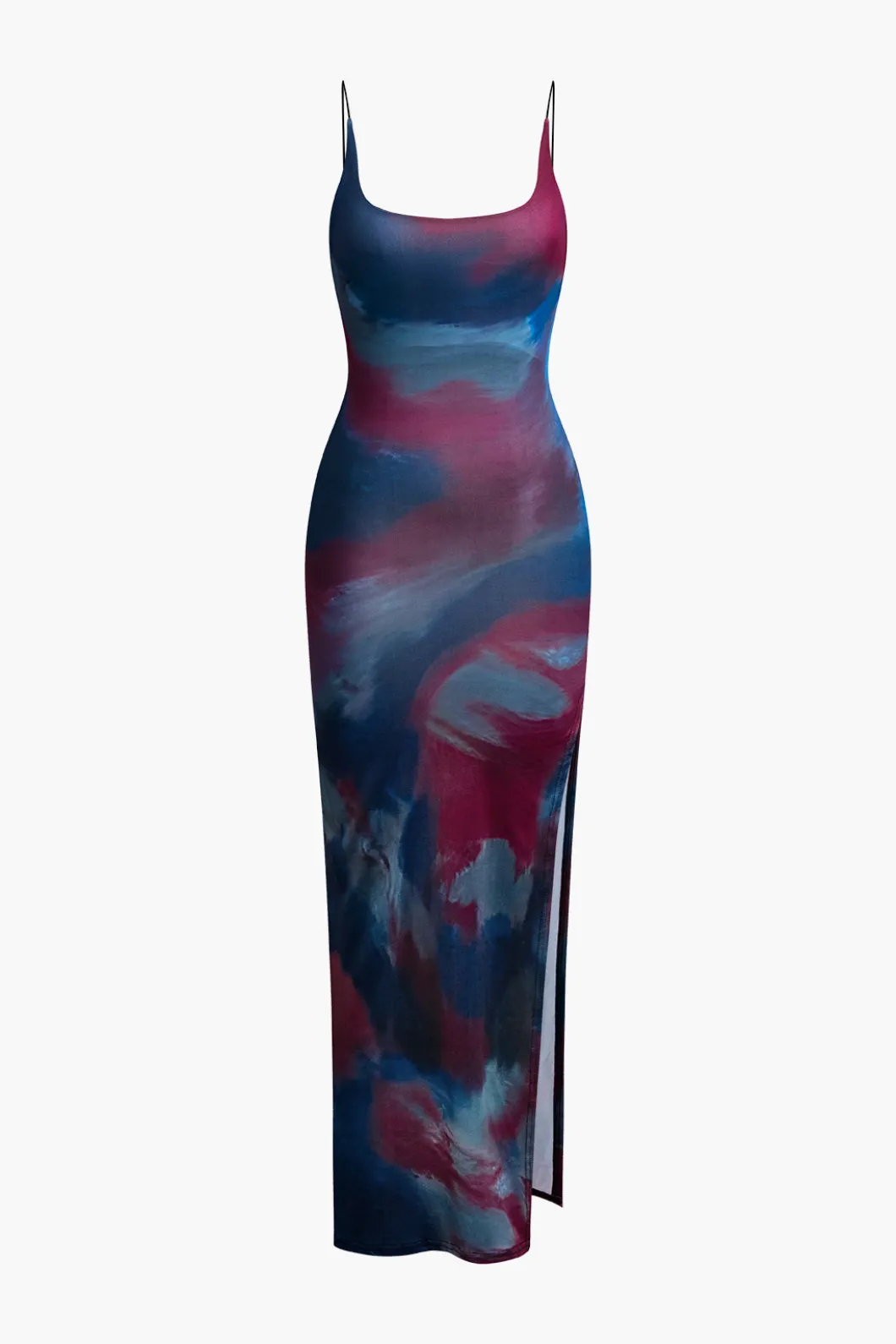 Tie Dye Backless Slit Slip Midi Dress>MICAS New
