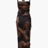 Tie Dye Distressed Mesh Slit Halter Maxi Dress>MICAS Hot
