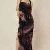 Tie Dye Distressed Mesh Slit Halter Maxi Dress>MICAS Hot