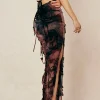 Tie Dye Distressed Mesh Slit Halter Cowl Neck Maxi Dress>MICAS Best