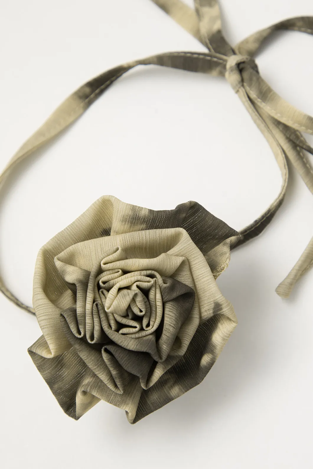 Tie Dye Flare Sleeve Tie Front Ruffle Top And Rose Choker>MICAS Fashion