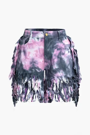 Tie Dye Fringe Shorts>MICAS Online