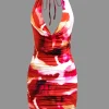 Tie Dye Halter Cowl Neck Backless Mini Dress>MICAS Online