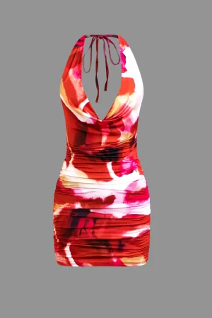Tie Dye Halter Cowl Neck Backless Mini Dress>MICAS Online