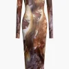 Tie Dye Long Sleeve Off Shoulder Midi Dress>MICAS New