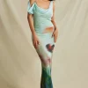 Tie Dye Mesh Backless Asymmetric Cowl Neck Maxi Dress>MICAS Discount