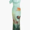 Tie Dye Mesh Backless Asymmetric Cowl Neck Maxi Dress>MICAS Discount