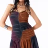 Tie Dye Mesh Ruched Strapless Mini Dress>MICAS Outlet