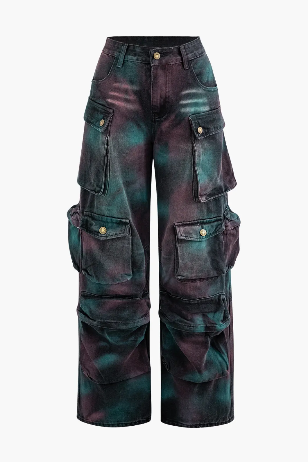 Tie Dye Multi Pocket Straight Leg Cargo Jeans>MICAS New