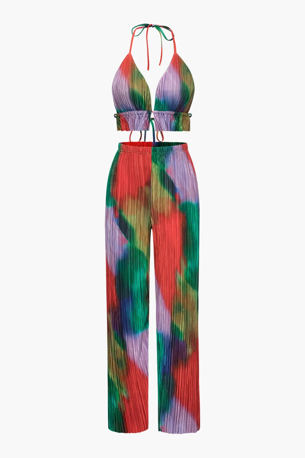 Tie Dye Plisse Halter Top And Pants Set>MICAS Hot