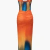 Tie Dye Print V-neck Ruched Maxi Dress>MICAS Sale