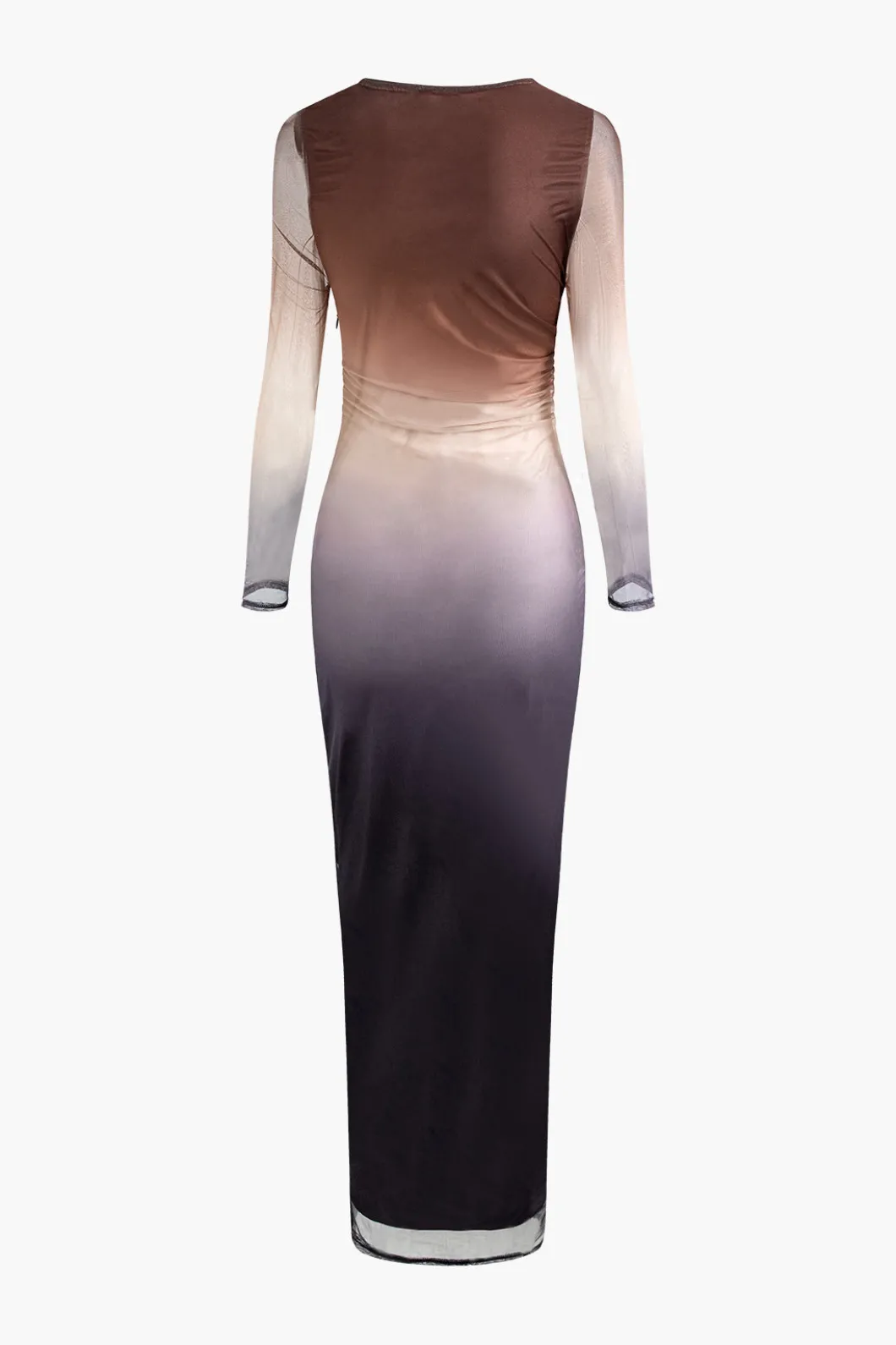 Tie Dye Ruched Mesh Long Sleeve Maxi Dress>MICAS Fashion