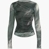 Tie Dye Ruched Mesh Long Sleeve Top>MICAS Discount