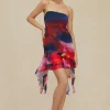 Tie Dye Ruffle Strapless Midi Dress>MICAS Outlet