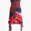 Tie Dye Ruffle Strapless Midi Dress>MICAS Outlet