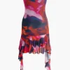 Tie Dye Ruffle Strapless Midi Dress>MICAS Outlet