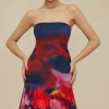 Tie Dye Ruffle Strapless Midi Dress>MICAS Outlet