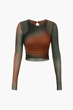 Tie Dye Sheer Mesh Long Sleeve Top>MICAS New