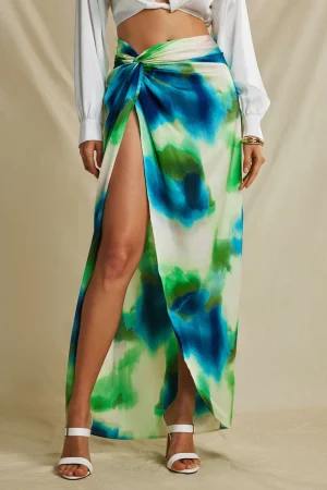 Tie Dye Twist Split Midi Skirt>MICAS Outlet