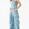Tie Dye V-neck Denim Strapless Top>MICAS Online
