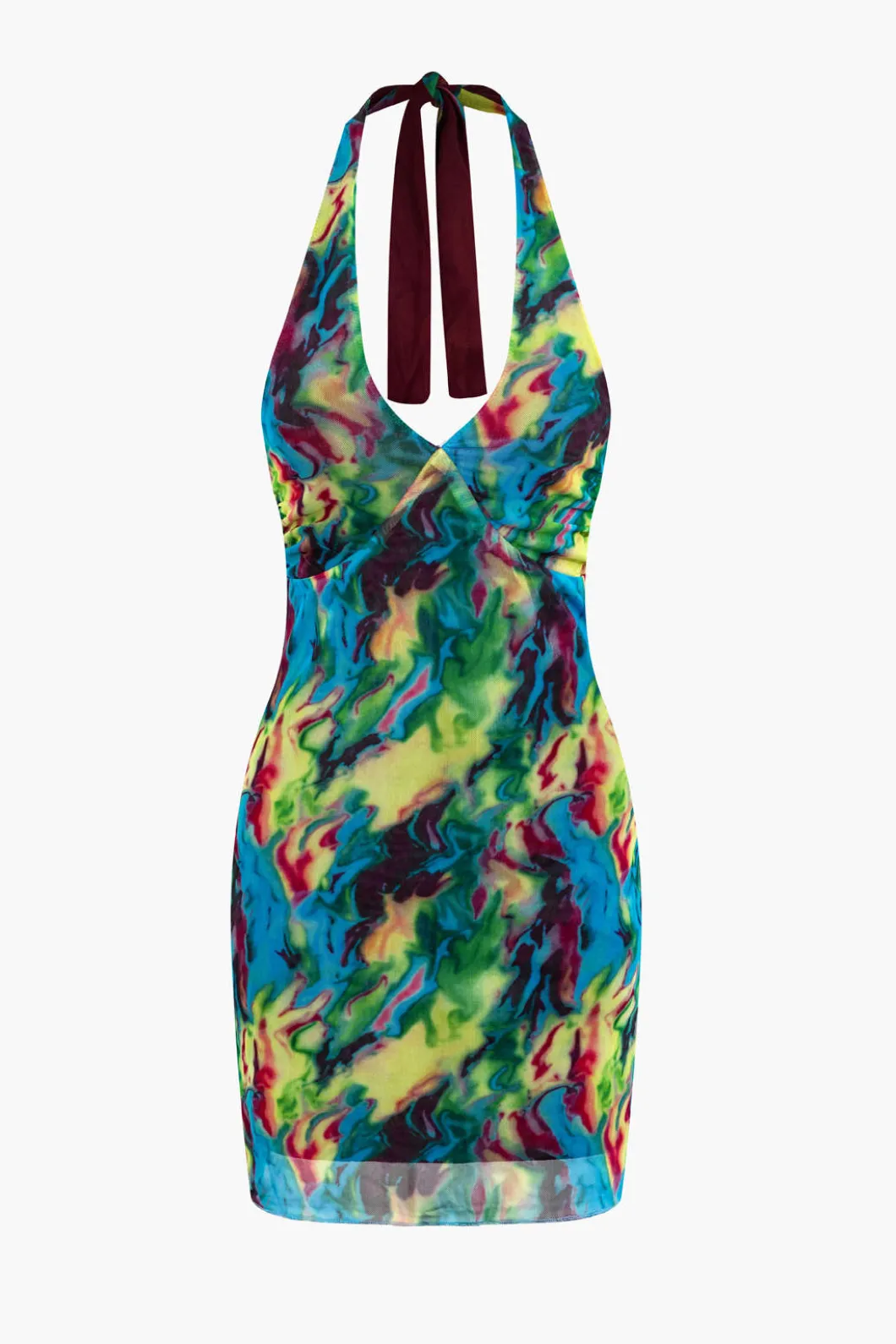 Tie Dye V-neck Halter Backless Mini Dress>MICAS Fashion