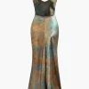 Tie Dye V-neck Satin Maxi Dress>MICAS Discount
