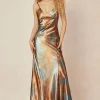 Tie Dye V-neck Satin Maxi Dress>MICAS Discount