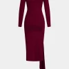 Tie Front Ruched Long Sleeve Midi Dress>MICAS Clearance
