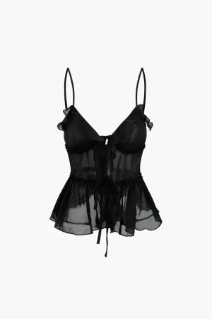 Tie Front Sheer Ruffle Cami Top>MICAS Discount