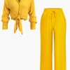 Tie Front Shirt And Wide Leg Pants Set>MICAS Best