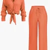 Tie Front Shirt And Wide Leg Pants Set>MICAS Best