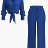 Tie Front Shirt And Wide Leg Pants Set>MICAS Best