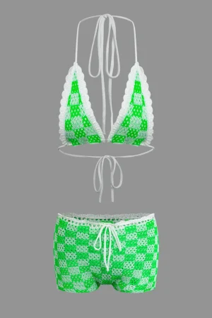 Tie Halter Crochet Open Knit Cami Top And Shorts Set>MICAS Best