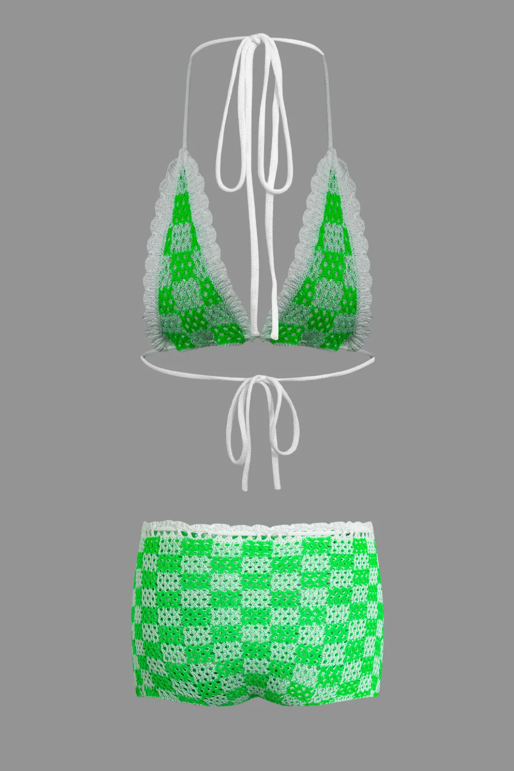 Tie Halter Crochet Open Knit Cami Top And Shorts Set>MICAS Best