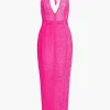 Tie Halter V-neck Backless Distressed Ladder Knit Maxi Dress>MICAS Best