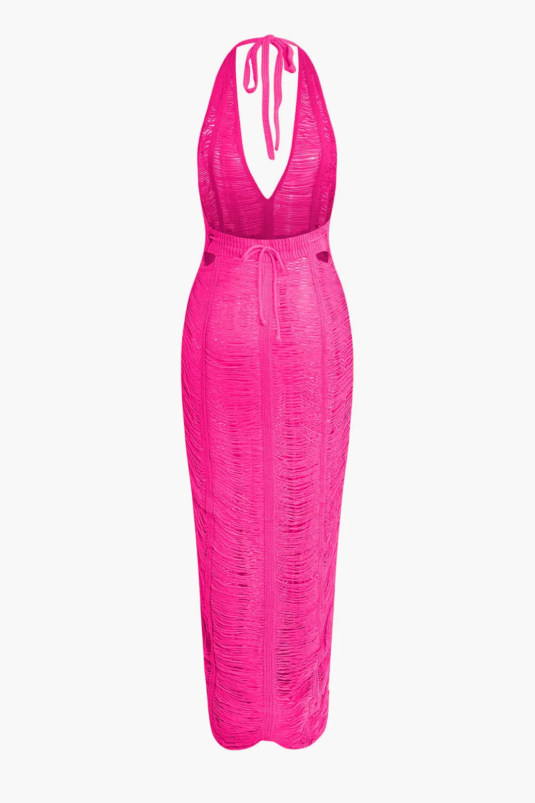 Tie Halter V-neck Backless Distressed Ladder Knit Maxi Dress>MICAS Best