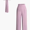 Tie Knot Front Ruched Tube Top And Pleated Wide Leg Pants>MICAS New