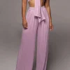 Tie Knot Front Ruched Tube Top And Pleated Wide Leg Pants>MICAS New