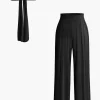 Tie Knot Front Ruched Tube Top And Pleated Wide Leg Pants>MICAS New