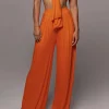 Tie Knot Front Ruched Tube Top And Pleated Wide Leg Pants>MICAS New